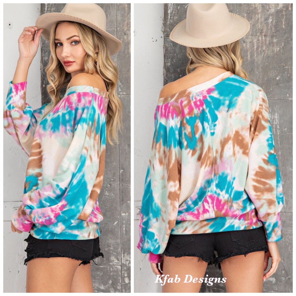 ❤️LAST! SOFT KNIT BLUEBIRD TIE DYE DOLMAN TOP! - Picture 3 of 6